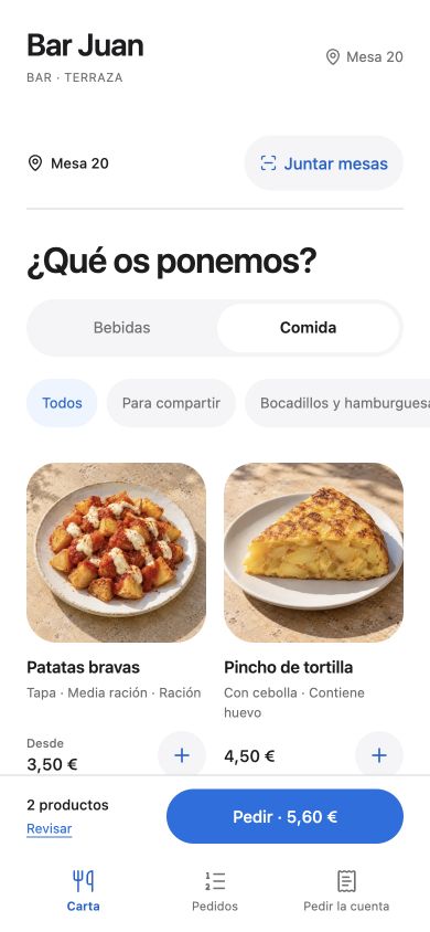 Carta real de Feroba Gastro en un móvil